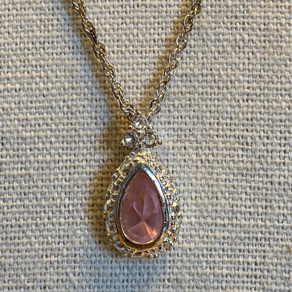 Vintage Silver and Pink Teardrop Pendant Necklace